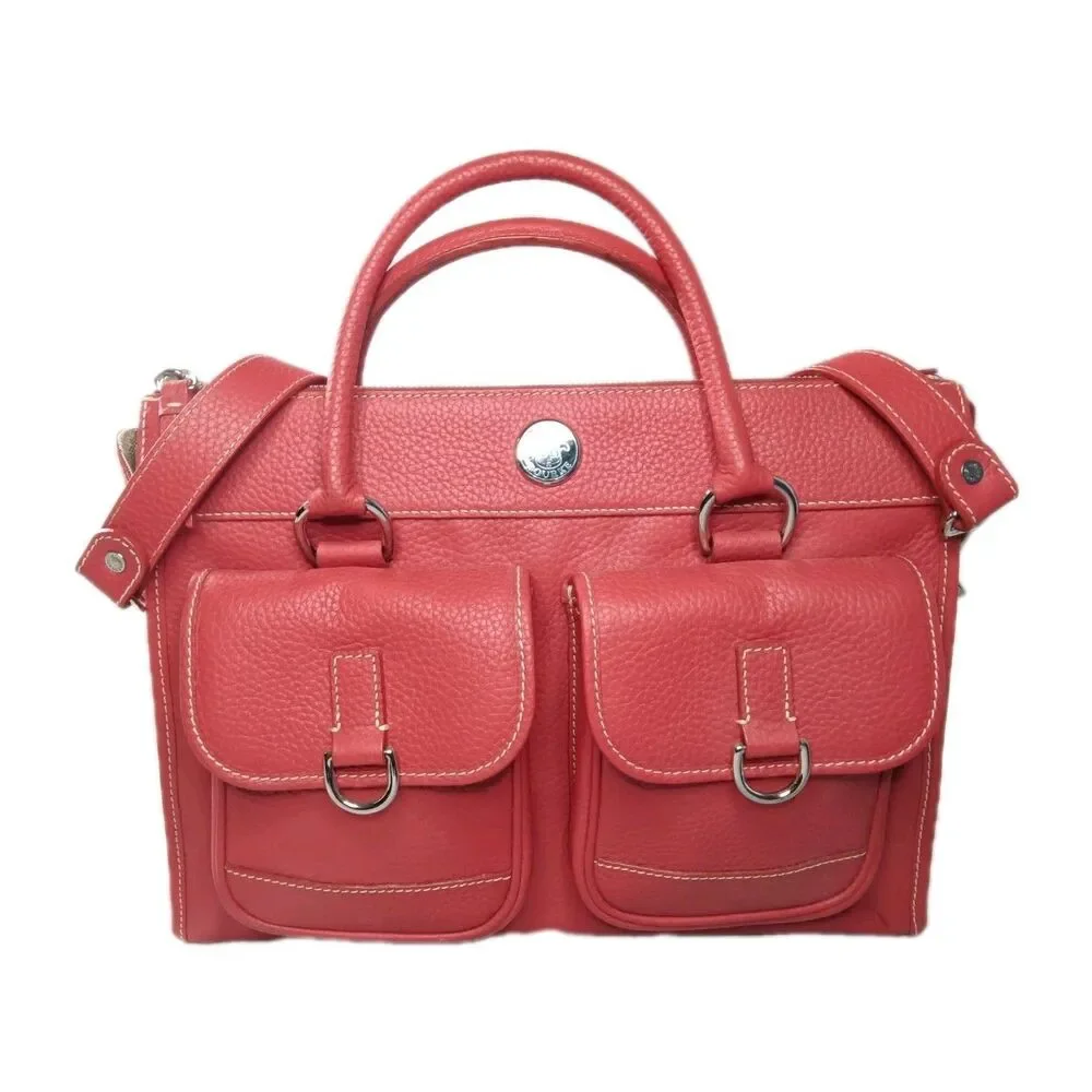 Dooney & Bourke Red Leather Double Pocket Tote Bag & Matching Pouch Retail $425